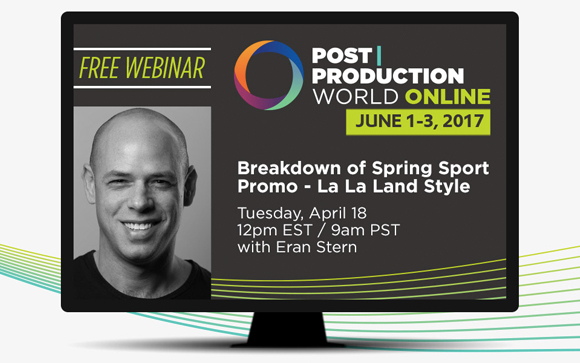 Graphic on a monitor advertising a free webinar titled Breakdown of Spring Sport Promo - La La Land Style.