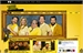 Five people in yellow shirts posing together in a framed portrait on a yellow background.