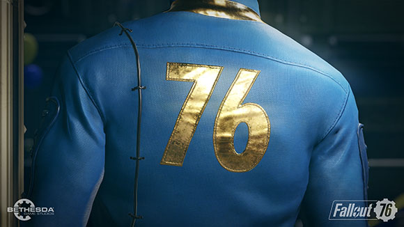 Back view of a blue jumpsuit featuring a large gold number 76 on the center back.
