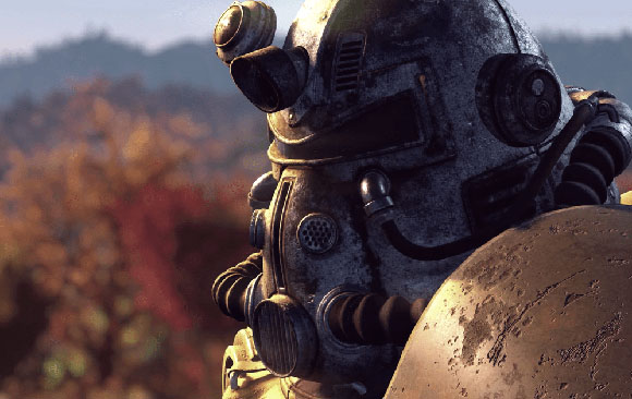 A close-up profile of a weathered, metallic combat helmet with various mechanical components and vents.