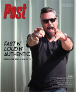 Man with sunglasses and beard points forward, making a rock-and-roll hand gesture. Text on left reads 'FAST N' LOUD N' AUTHEN