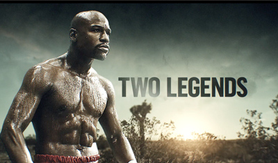 A muscular, shirtless man stands outdoors against a cloudy sky with the text 'TWO LEGENDS'.
