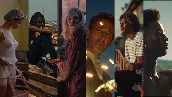 A collage of six vertical portraits showing different people in various moods and environments.