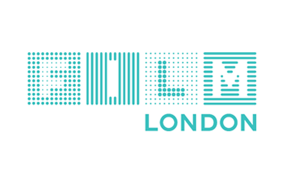 Teal logo for FILM LONDON featuring stylized letters made of dots and lines.