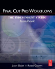 Book cover with blue abstract graphics and white text titled Final Cut Pro Workflows.