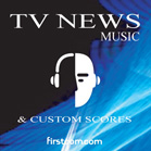 Graphic with text 'TV NEWS MUSIC & CUSTOM SCORES' and a white icon of a head wearing headphones.