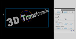 A software interface displaying the text '3D Transformation' on a black background next to a transform panel.