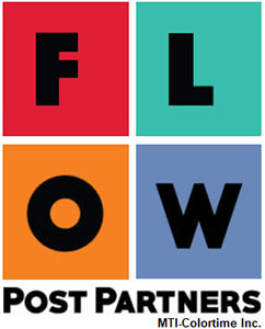 A logo with the word FLOW split into four colored squares and POST PARTNERS written below.