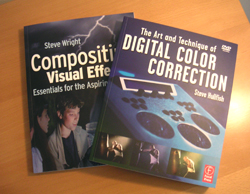 Two instructional books, one titled Composition for Visual Effects and the other Digital Color Correction.