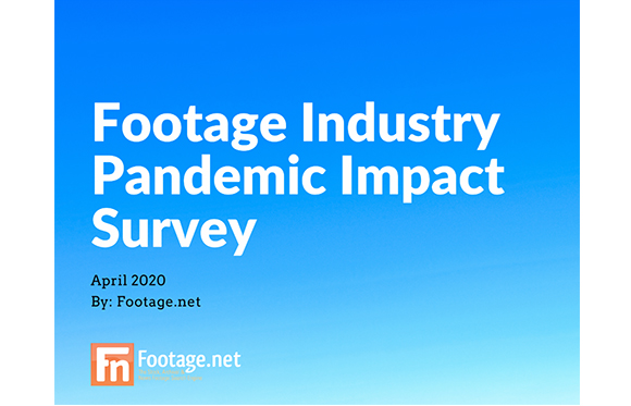 Blue gradient background with white text reading Footage Industry Pandemic Impact Survey, April 2020, by Footage.net