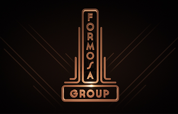A glowing copper-colored logo for Formosa Group on a dark background with diagonal lines.