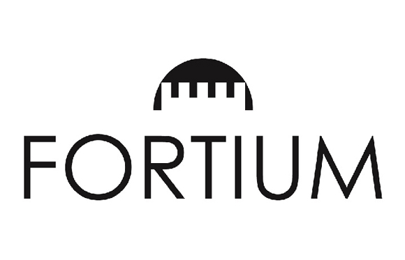 Black logo featuring a stylized semi-circle icon above the word FORTIUM in uppercase sans-serif font.