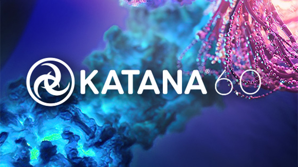 White KATANA 60 text and circular logo over blue smoke and pink beaded strands.