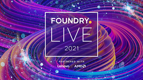 Swirling purple, pink, and blue cosmic waves with the text Foundry Live 2021 and partner logos.