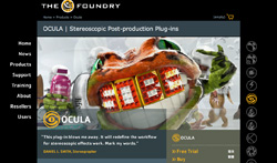 The Foundry website promoting Ocula stereoscopic post-production plug-ins with a colorful character graphic.