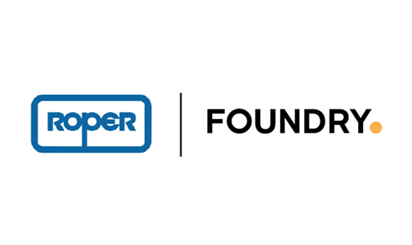 Roper logo in a blue rounded rectangle next to the word FOUNDRY in black with an orange dot.