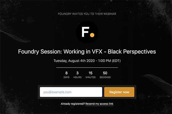 Webinar invitation for Foundry Session: Working in VFX - Black Perspectives on August 4th, 2020.