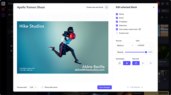 Email editor interface displaying a template with a person jumping while holding a basketball.