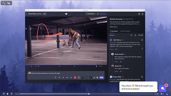 A video player interface showing a person dancing, with a red circle and arrow highlighting a specific area.