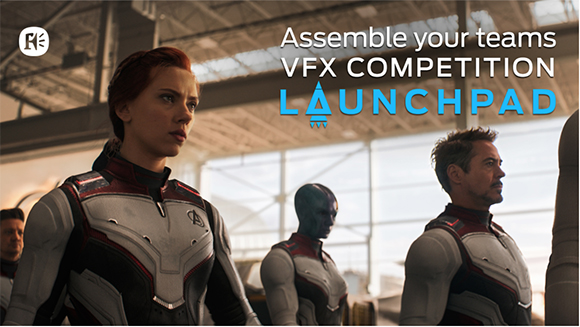 Characters Black Widow, Vision, and Iron Man stand in a hangar with text overlaying the scene.