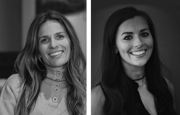 Two black and white portraits of smiling women looking toward the camera.