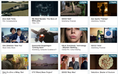 A collection of video thumbnails arranged in a grid layout with titles and categories below each.