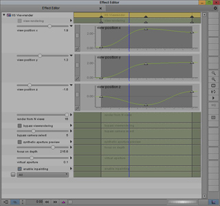 Software interface showing an Effect Editor with multiple animation curves and parameter sliders.