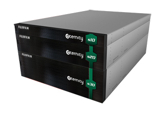 Three grey and black Fujifilm Oternity server units labeled s10, s20, and s30 stacked vertically.