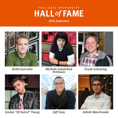 Grid of six portraits of the 2015 Full Sail University Hall of Fame inductees.
