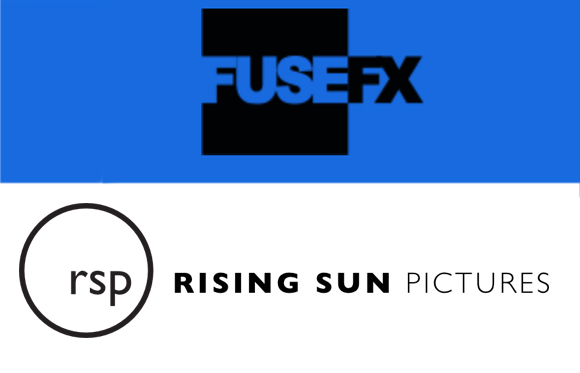 Logos for FuseFX on a blue background and Rising Sun Pictures on a white background.