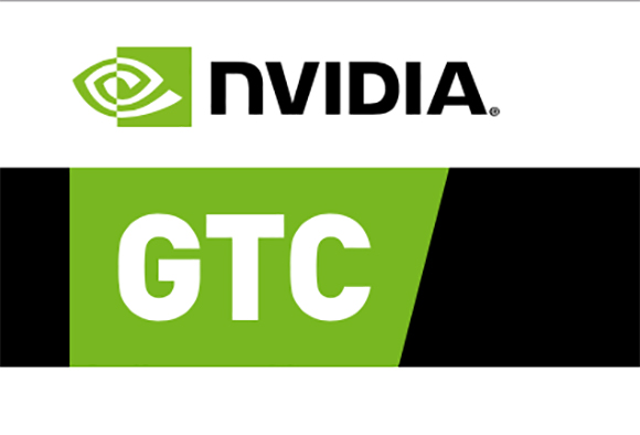 NVIDIA logo above a green and black banner with the letters GTC in white.