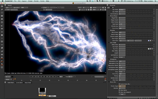 A software interface displaying a bright, blue-white lightning bolt effect against a dark background.