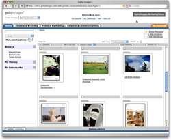 A web browser displaying the Getty Images website with various stock photo categories and thumbnails.