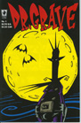 A dark silhouette of a tall, thin character stands before a large yellow moon with two bats flying nearby.