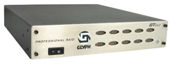 A rectangular Glyph Professional RAID storage unit with a silver front panel and black chassis.