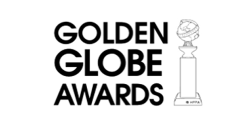 Black text reading GOLDEN GLOBE AWARDS next to a line drawing of a trophy.