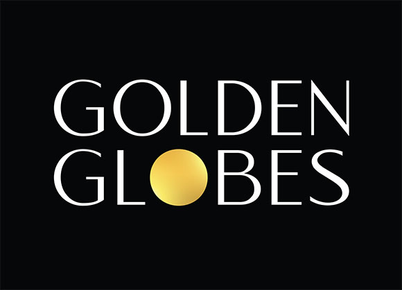 The words GOLDEN GLOBES in white serif font with a gold circle replacing the letter O in GLOBES.
