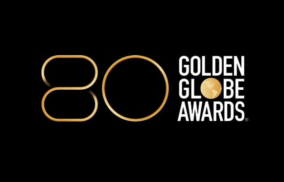 Gold number 80 next to the white text Golden Globe Awards on a black background.