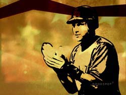 Stylized illustration of a baseball player wearing a helmet and holding a glove against a warm background.