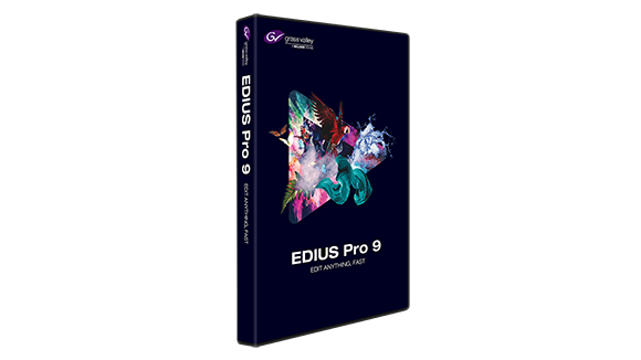 A black software box for EDIUS Pro 9 featuring a colorful abstract geometric graphic.