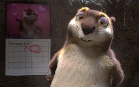 Animated otter smiling in a burrow next to a February 2017 calendar and a framed photo.