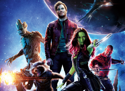 A group of diverse sci-fi characters posing in front of a large planet and starry space.