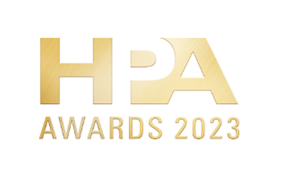 Gold metallic HPA logo above the text AWARDS 2023 on a white background.