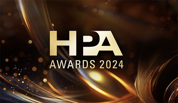 Gold HPA logo and text 'AWARDS 2024' against a dark, swirling golden light background.