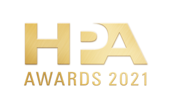 Gold metallic text reading HPA AWARDS 2021 on a white background.