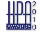 Blue HPA Awards 2010 logo with large stylized letters and vertical numbers.