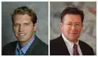 Two side-by-side portraits of men wearing suits and dress shirts against a neutral background.