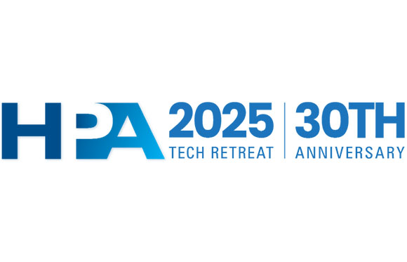 Blue text logo reading HPA 2025 Tech Retreat 30th Anniversary on a white background.