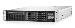 A silver rack-mount server with a front panel featuring drive bays, a disc drive, and various ports.