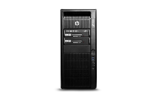 A black HP Z420 workstation tower with two optical drives and front-facing ports on a white background.